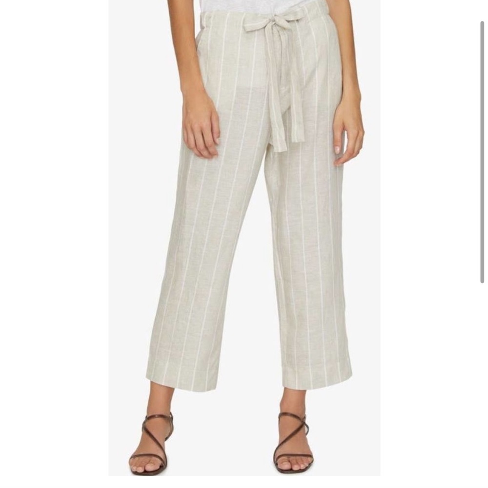 Sanctuary 100% Linen Wide Leg Pants Womens 27 Belted Stripe Beige Minimalist